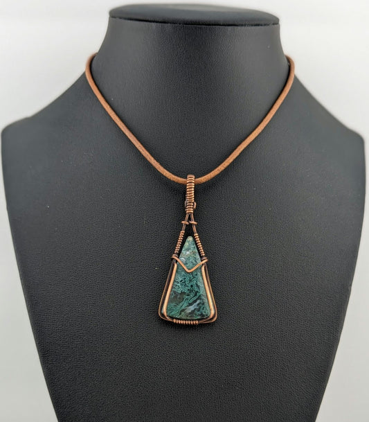 Indonesian moss agate Pendant, set in antiqued copper.