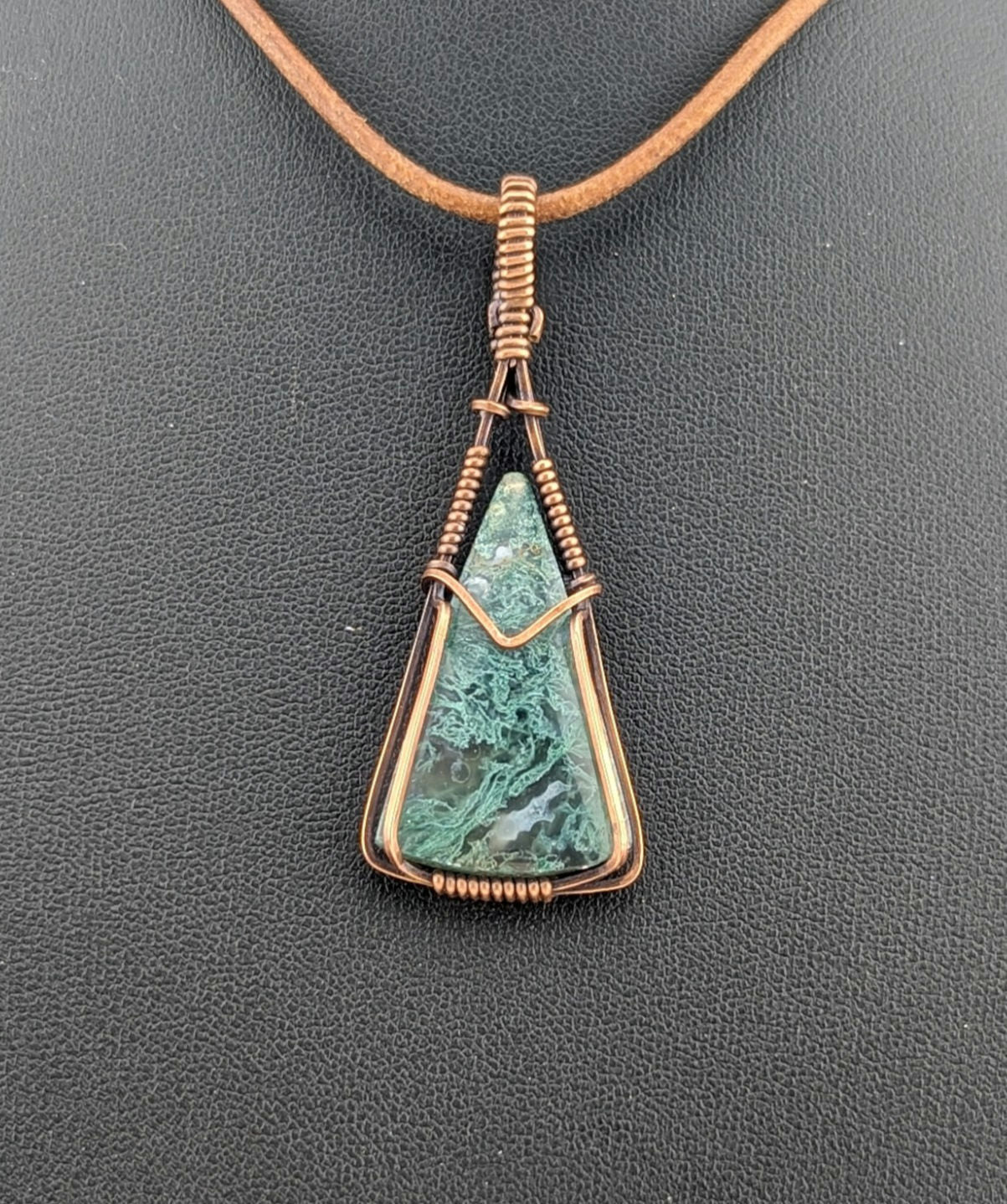 Indonesian moss agate Pendant, set in antiqued copper.