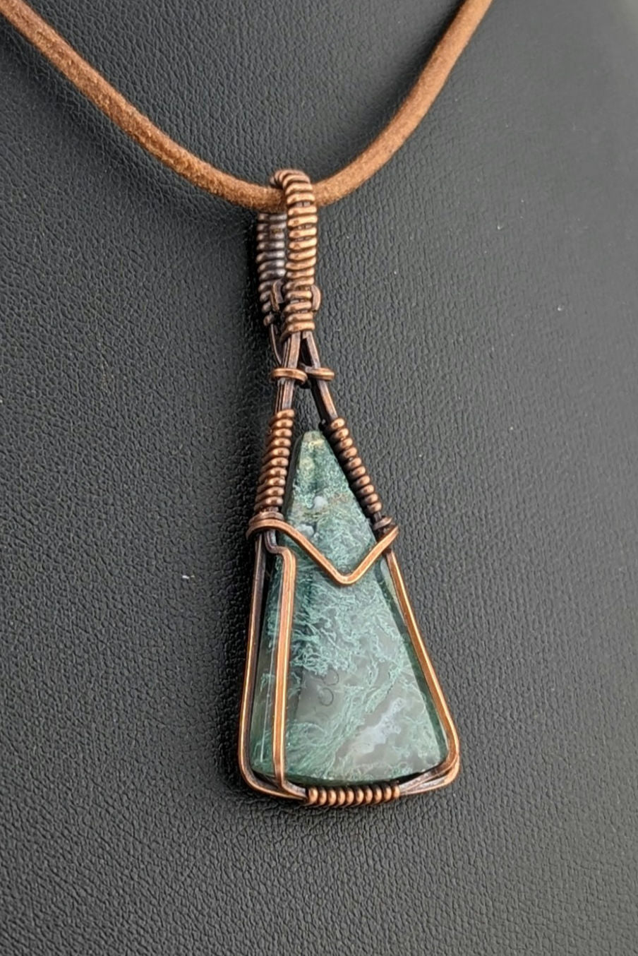 Indonesian moss agate Pendant, set in antiqued copper.