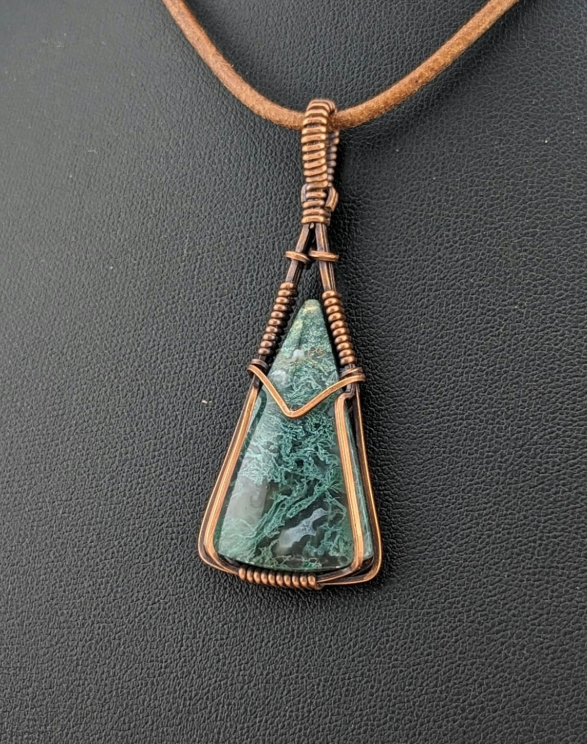 Indonesian moss agate Pendant, set in antiqued copper.