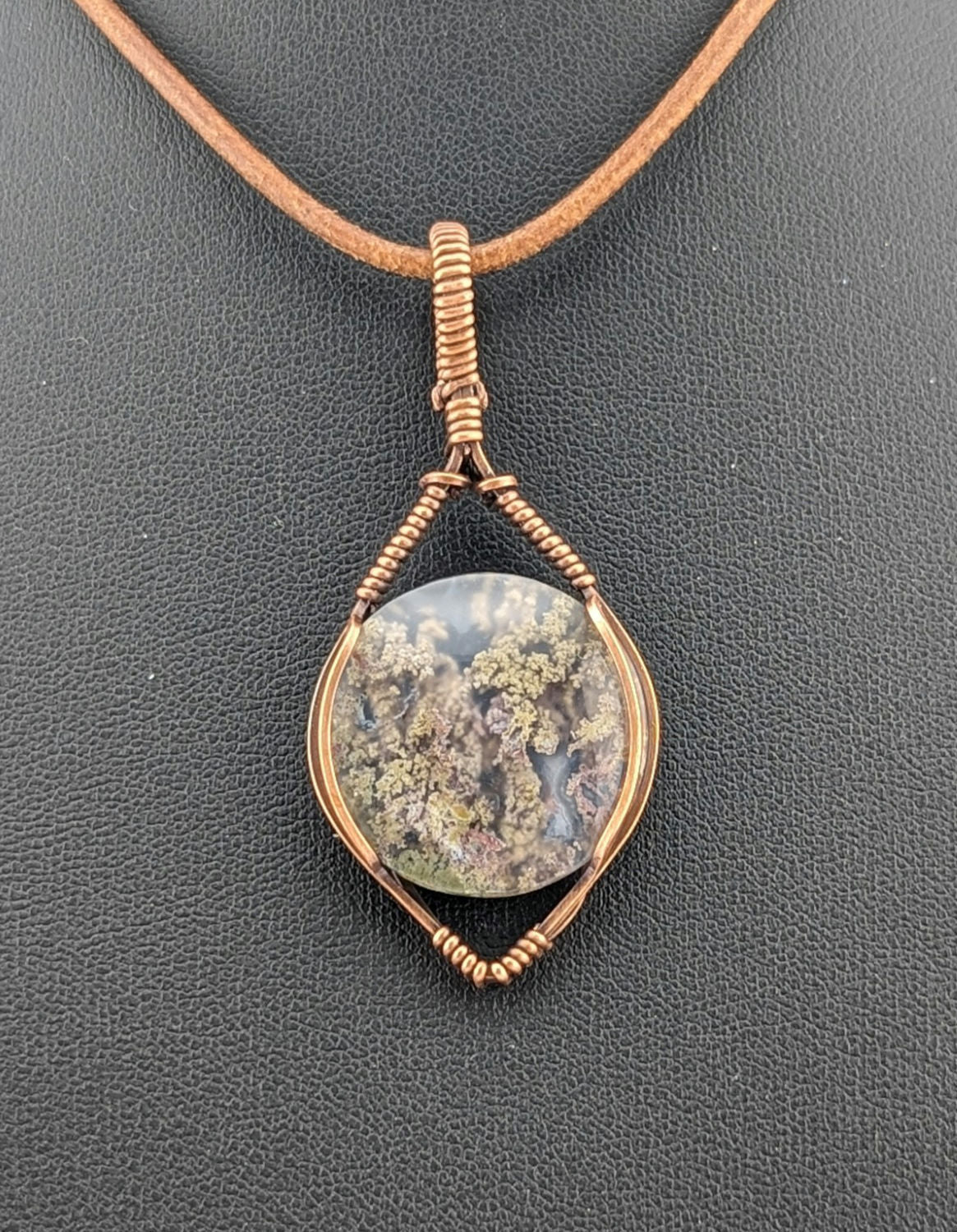 Indonesian moss agate Pendant, set in antiqued copper.