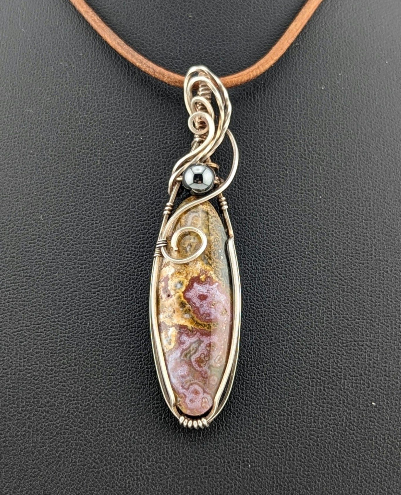 Ocean Jasper Pendant, accented with Hematite set in Sterling Silver