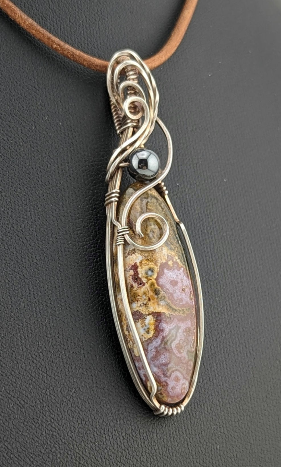 Ocean Jasper Pendant, accented with Hematite set in Sterling Silver