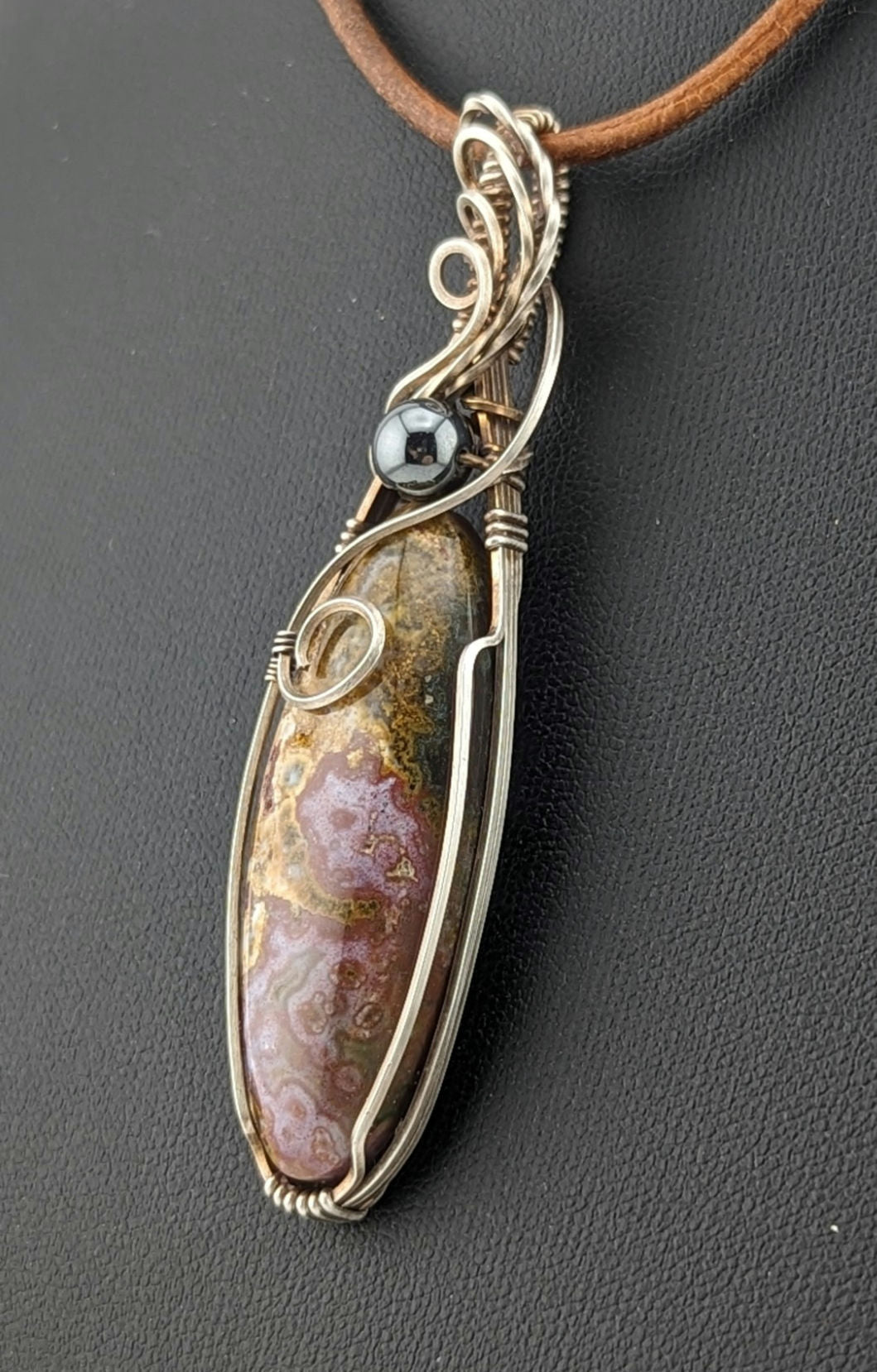 Ocean Jasper Pendant, accented with Hematite set in Sterling Silver