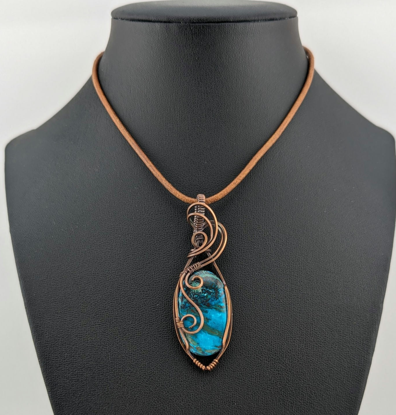 Shattuckite Pendant, set in antiqued copper.