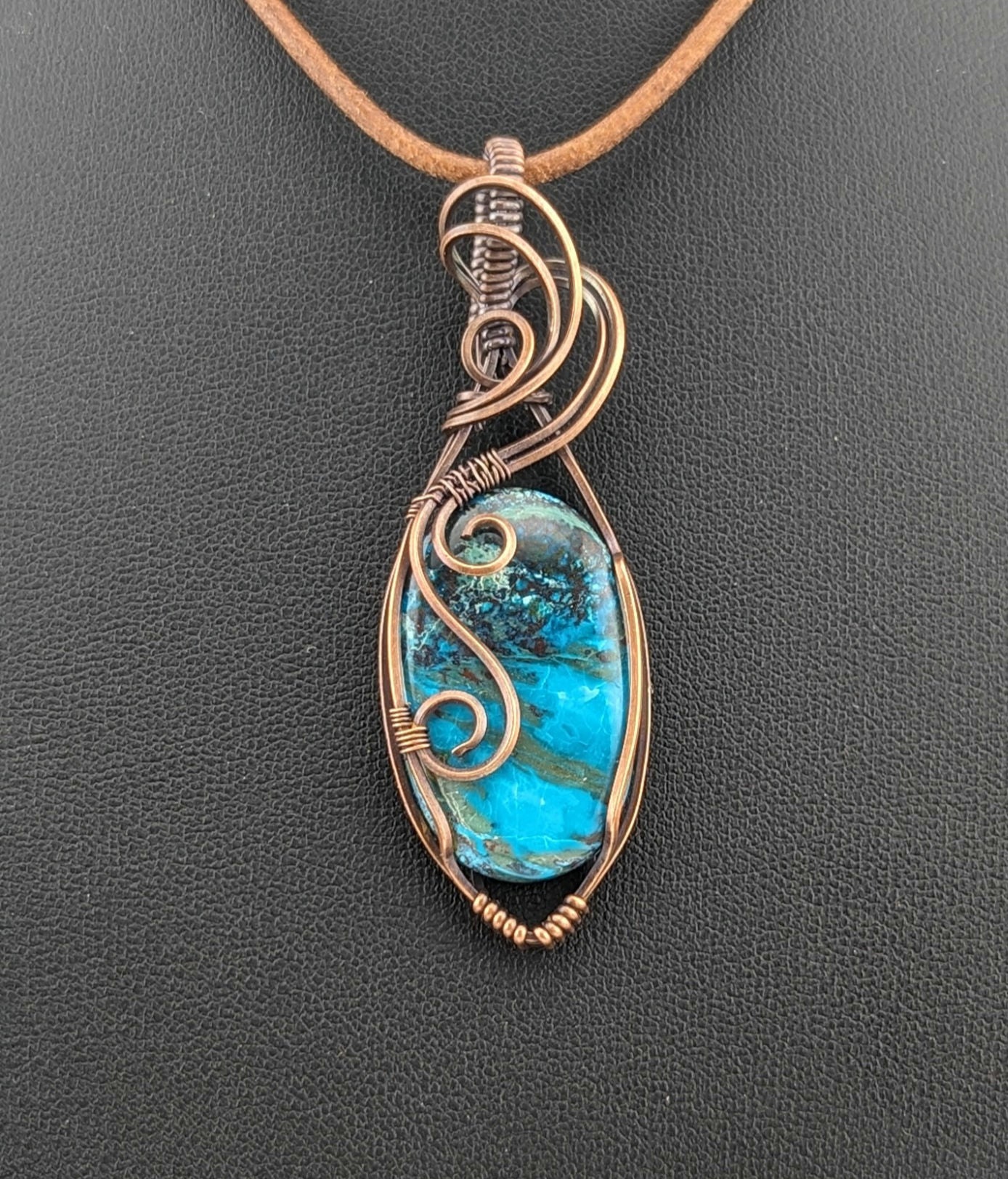 Shattuckite Pendant, set in antiqued copper.