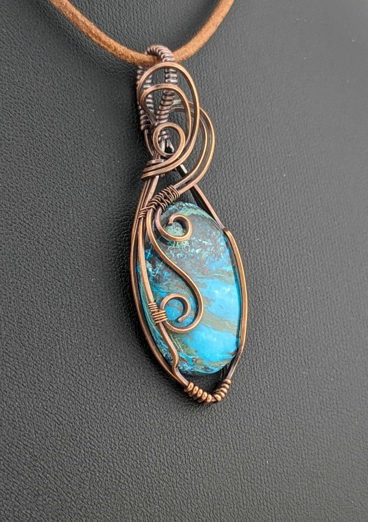 Shattuckite Pendant, set in antiqued copper.