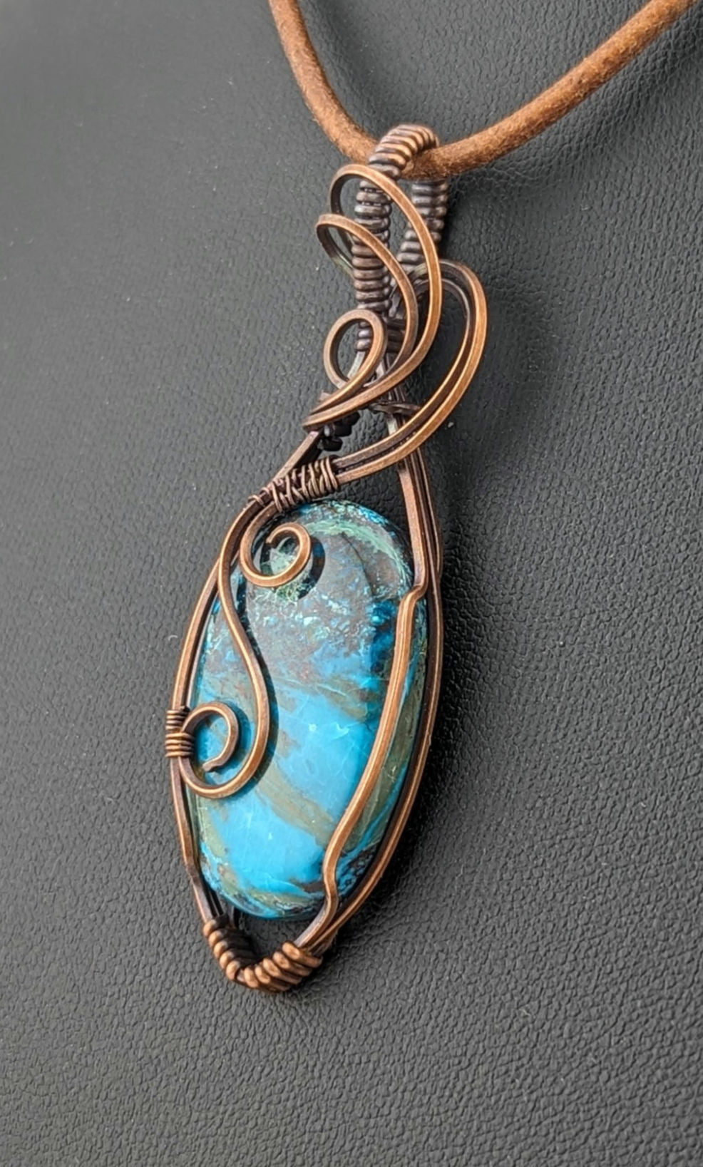 Shattuckite Pendant, set in antiqued copper.