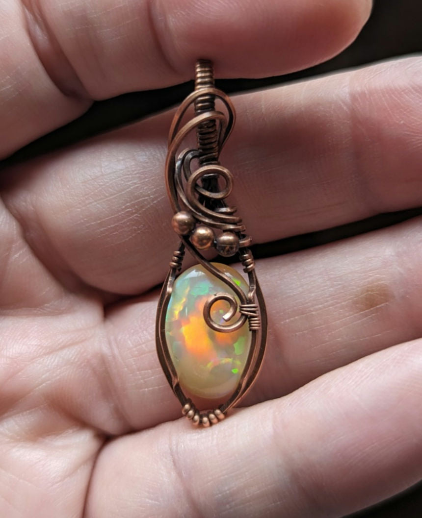 Ethiopian Opal Gemstone Pendant,set in antiqued copper.