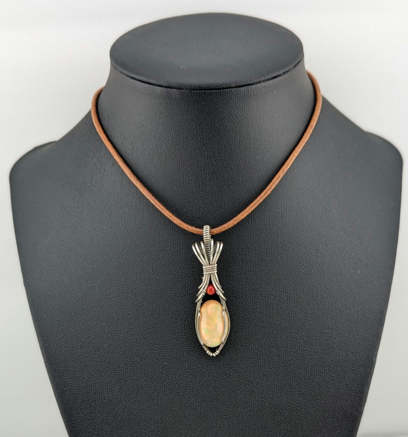 Ethiopian Opal Gemstone Pendant, accented with Carnelian and set in Sterling Silver