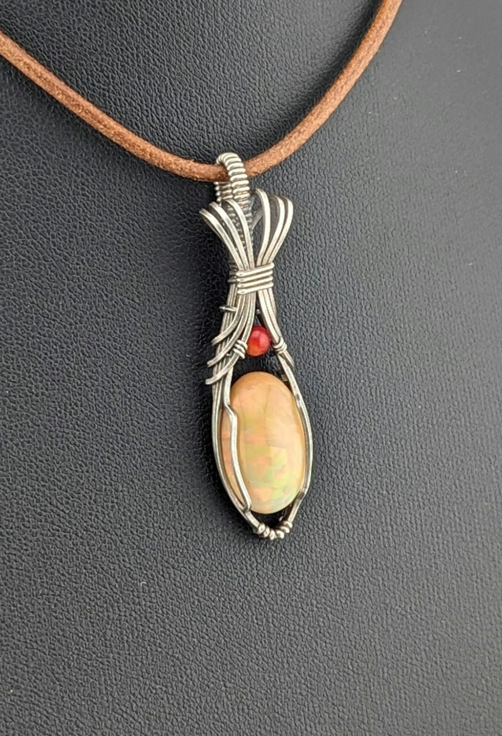 Ethiopian Opal Gemstone Pendant, accented with Carnelian and set in Sterling Silver