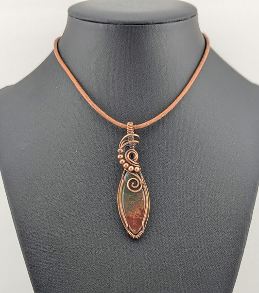 Bloodstone Jasper Pendant, set in antiqued copper.