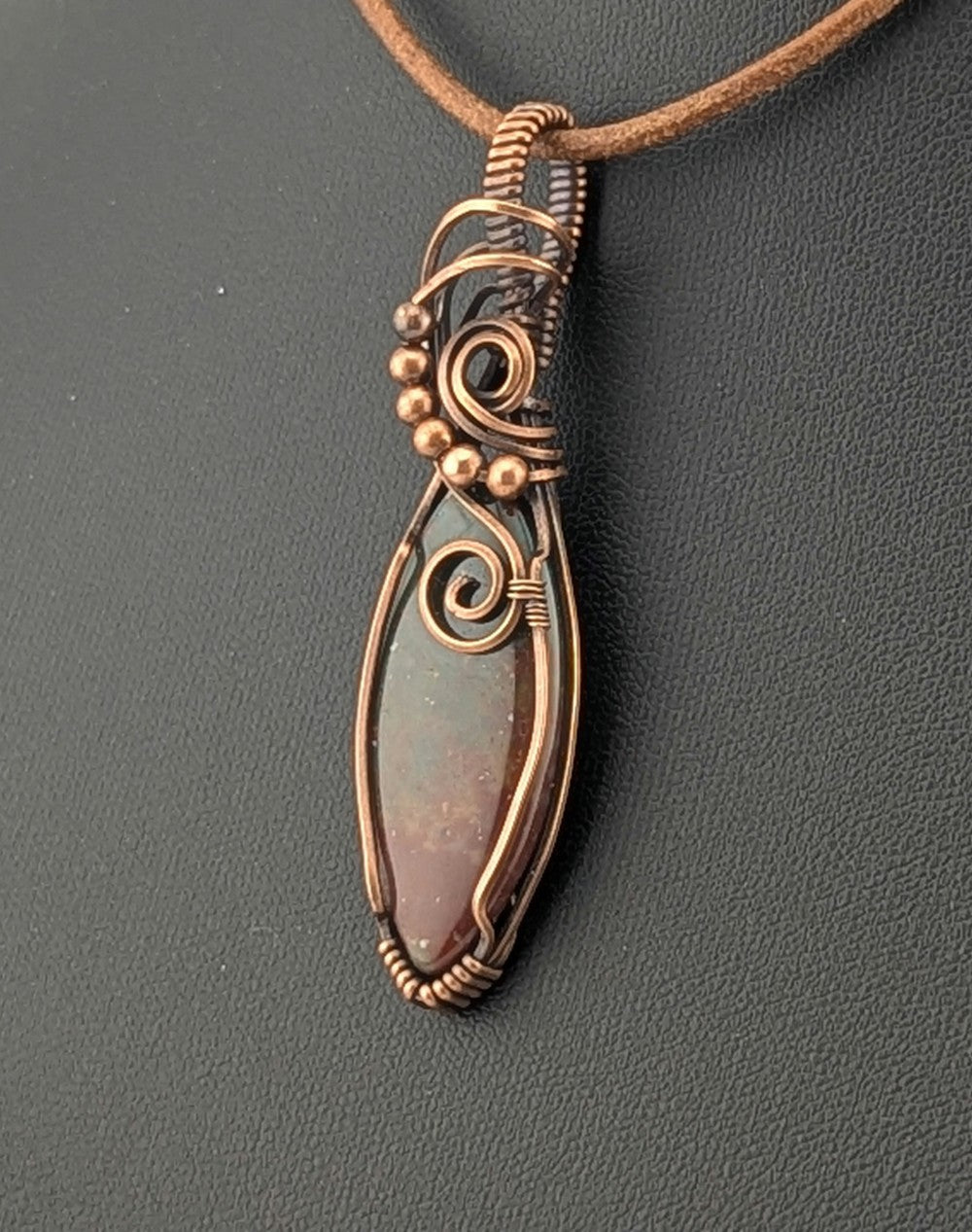 Bloodstone Jasper Pendant, set in antiqued copper.