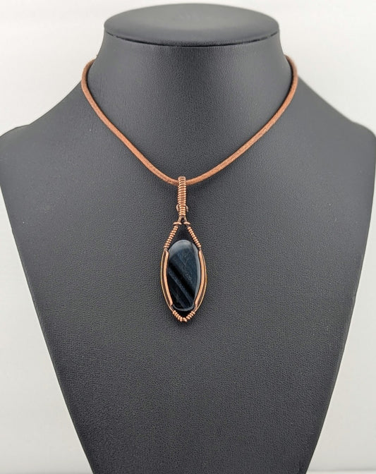 Blue Tiger Eye Pendant, Set in antiqued copper.