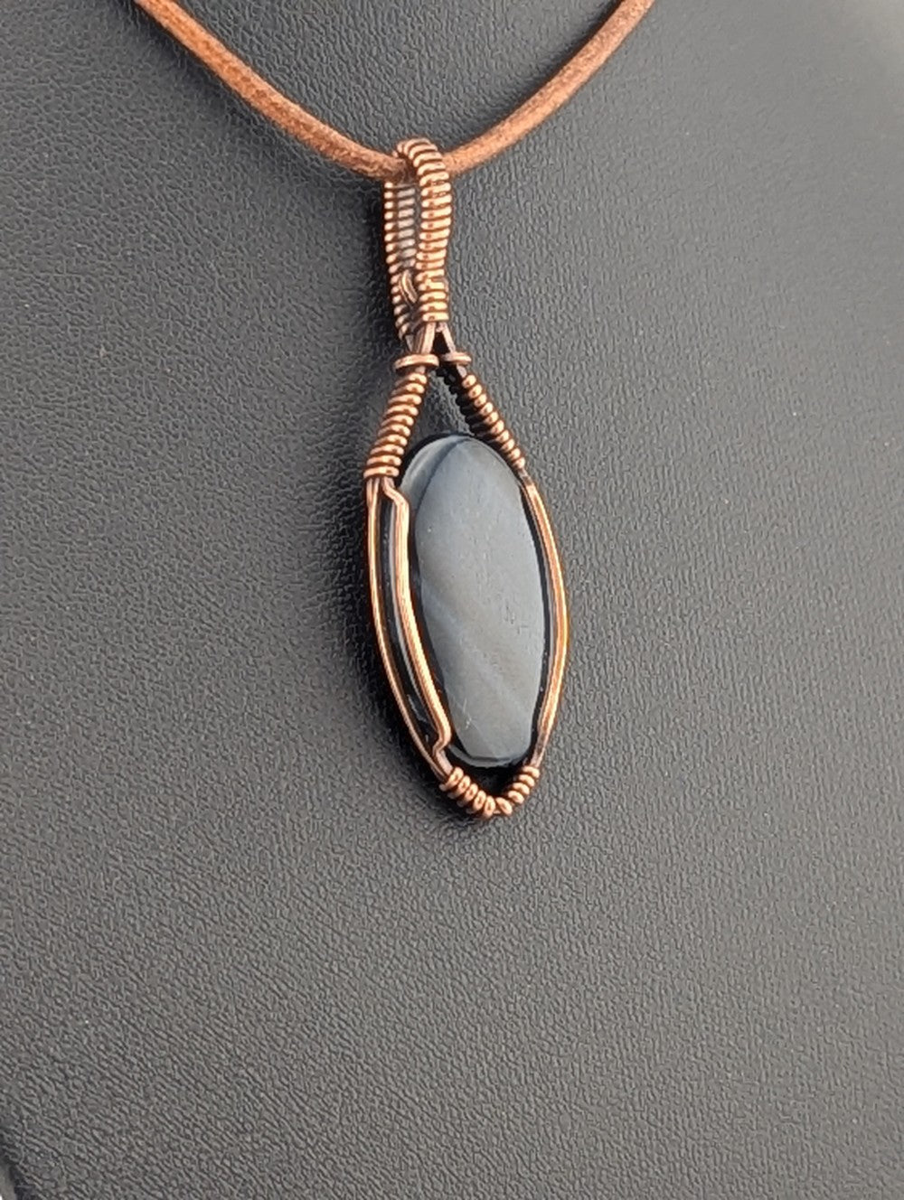 Blue Tiger Eye Pendant, Set in antiqued copper.