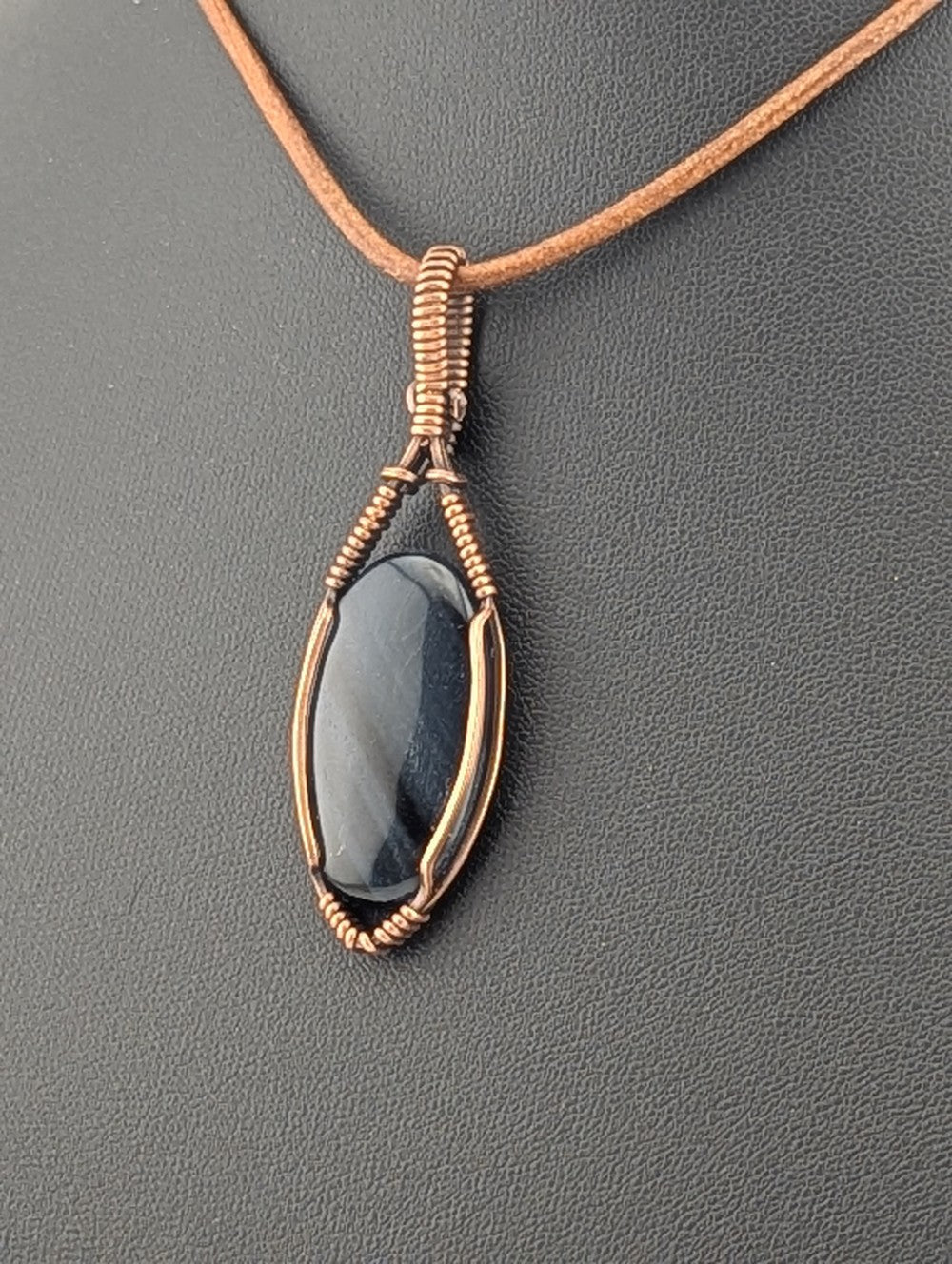 Blue Tiger Eye Pendant, Set in antiqued copper.