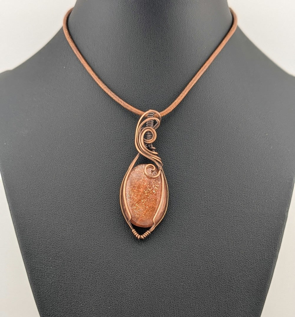 Sunstone Pendant, set in antiqued copper.