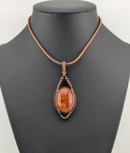 Amber Pendant set in antiqued copper.