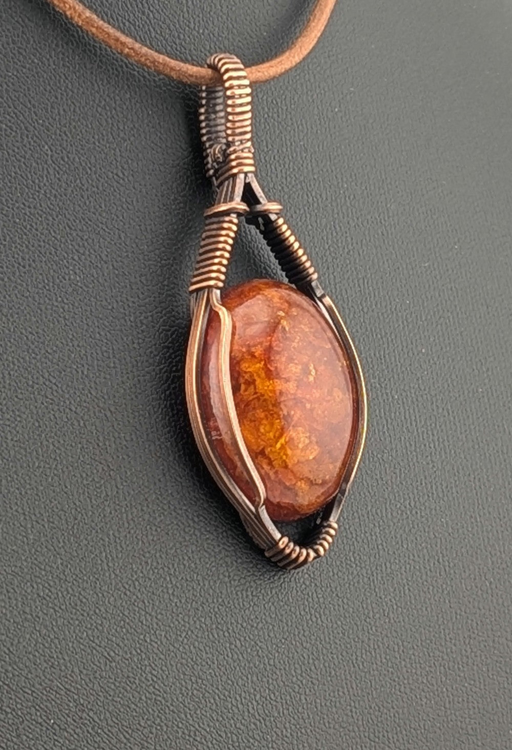 Amber Pendant set in antiqued copper.