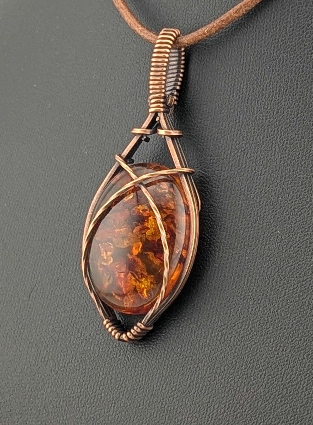 Amber Pendant set in antiqued copper.