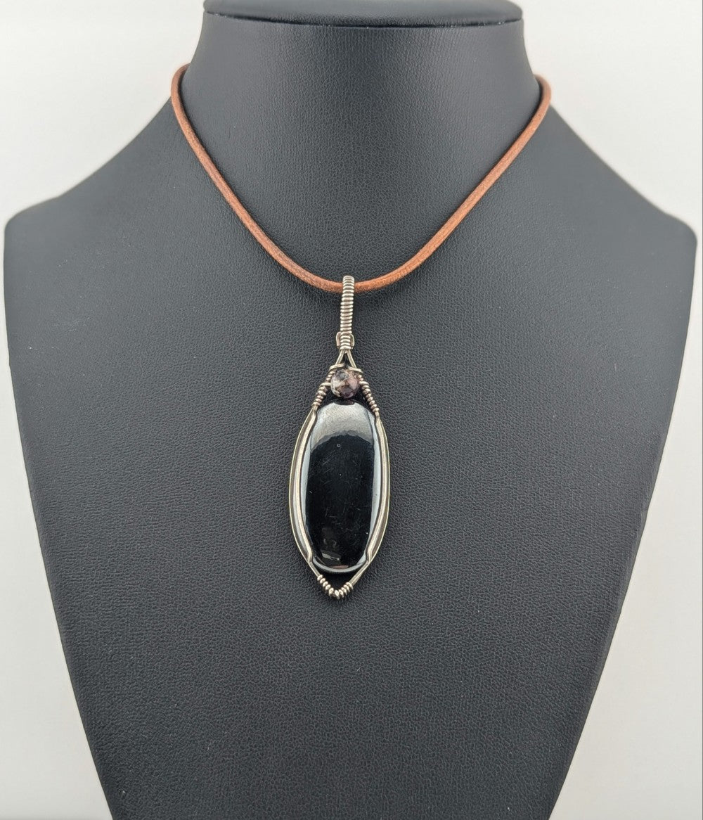 Hematite Gemstone Pendant, set in antiqued silver.