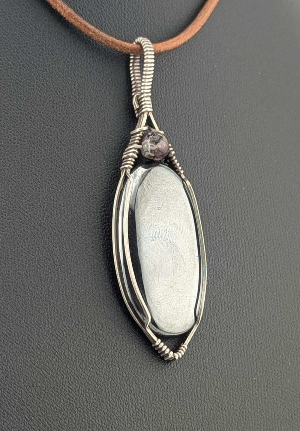 Hematite Gemstone Pendant, set in antiqued silver.