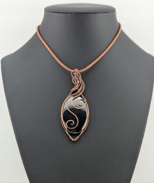 Hematite Gemstone Pendant, set in antiqued copper.