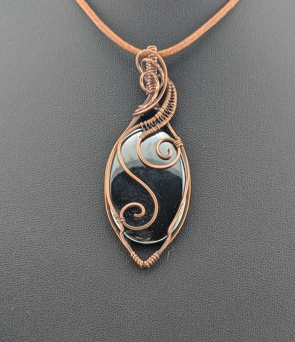 Hematite Gemstone Pendant, set in antiqued copper.