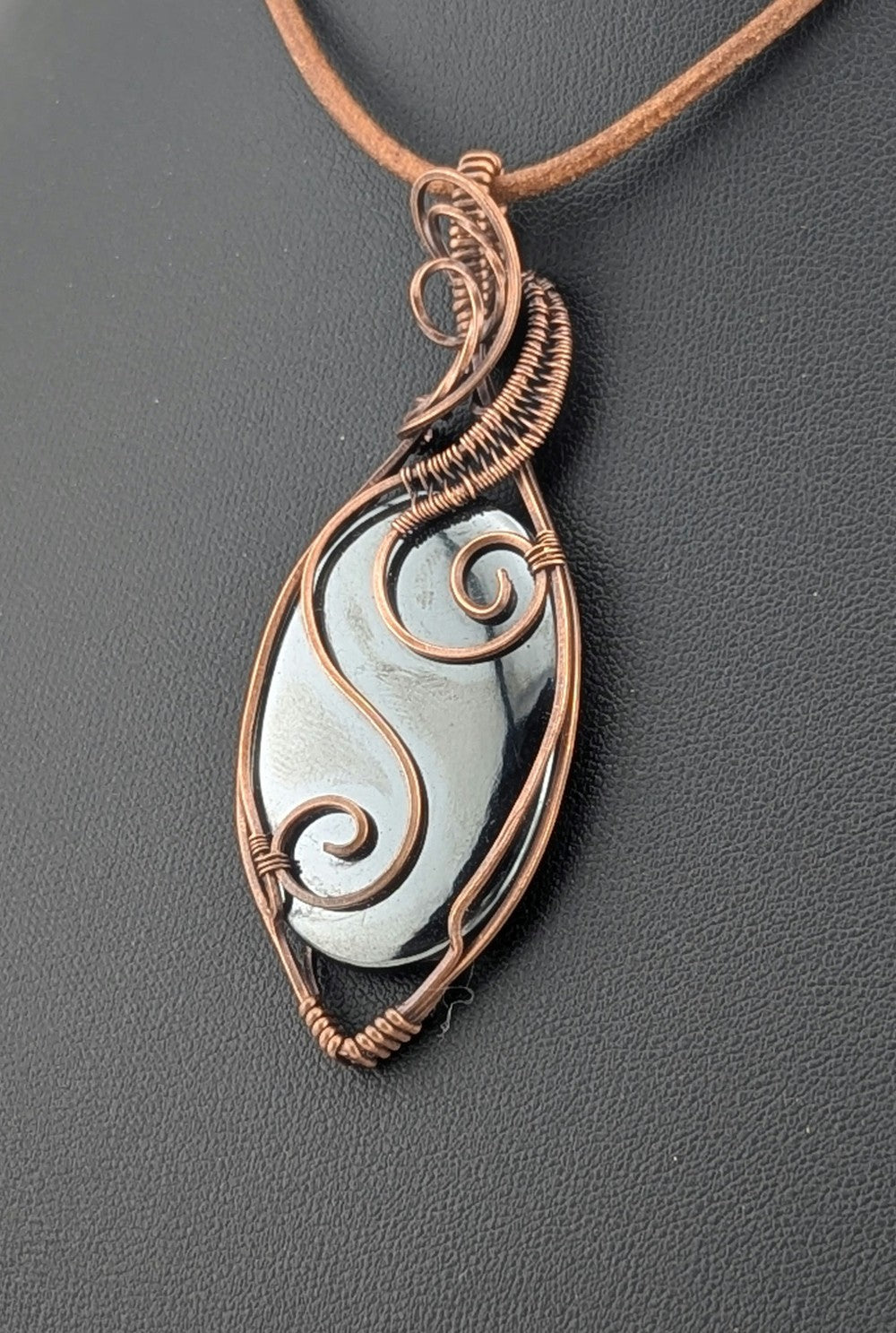 Hematite Gemstone Pendant, set in antiqued copper.