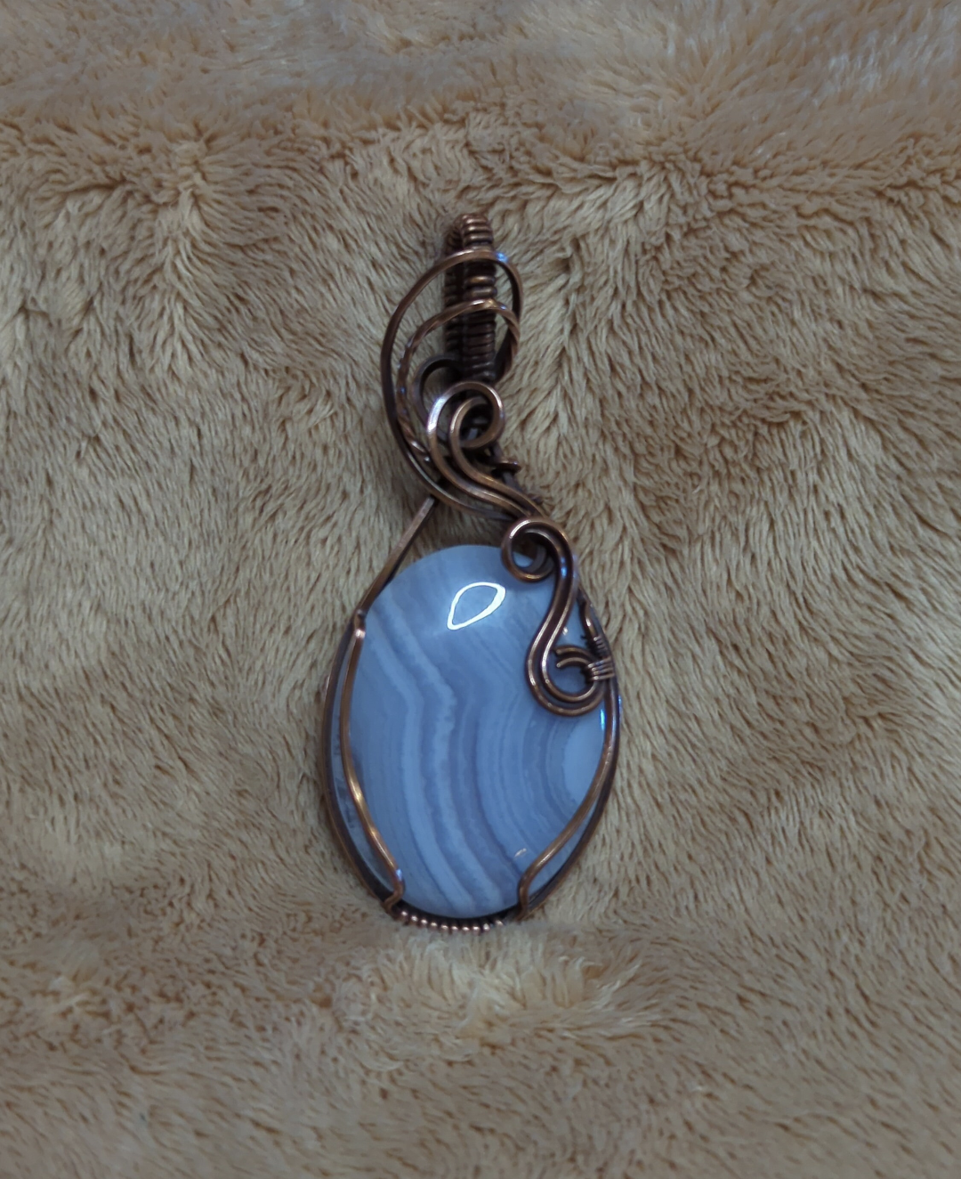 Blue Lace Agate pendant, set in antiqued copper.