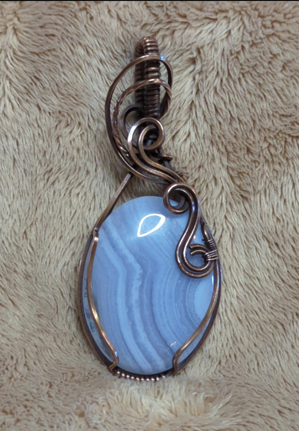 Blue Lace Agate pendant, set in antiqued copper.