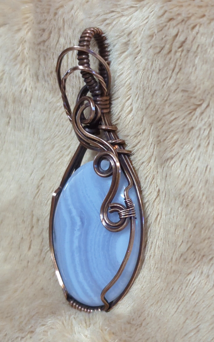 Blue Lace Agate pendant, set in antiqued copper.