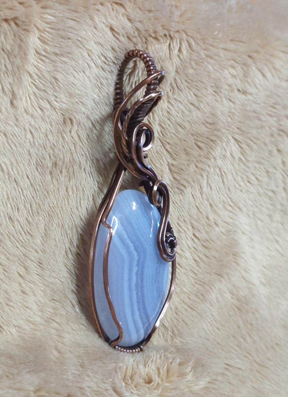 Blue Lace Agate pendant, set in antiqued copper.