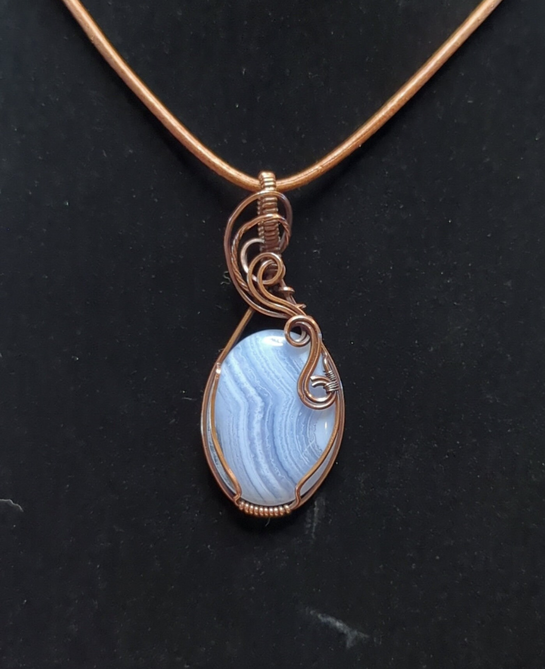 Blue Lace Agate pendant, set in antiqued copper.