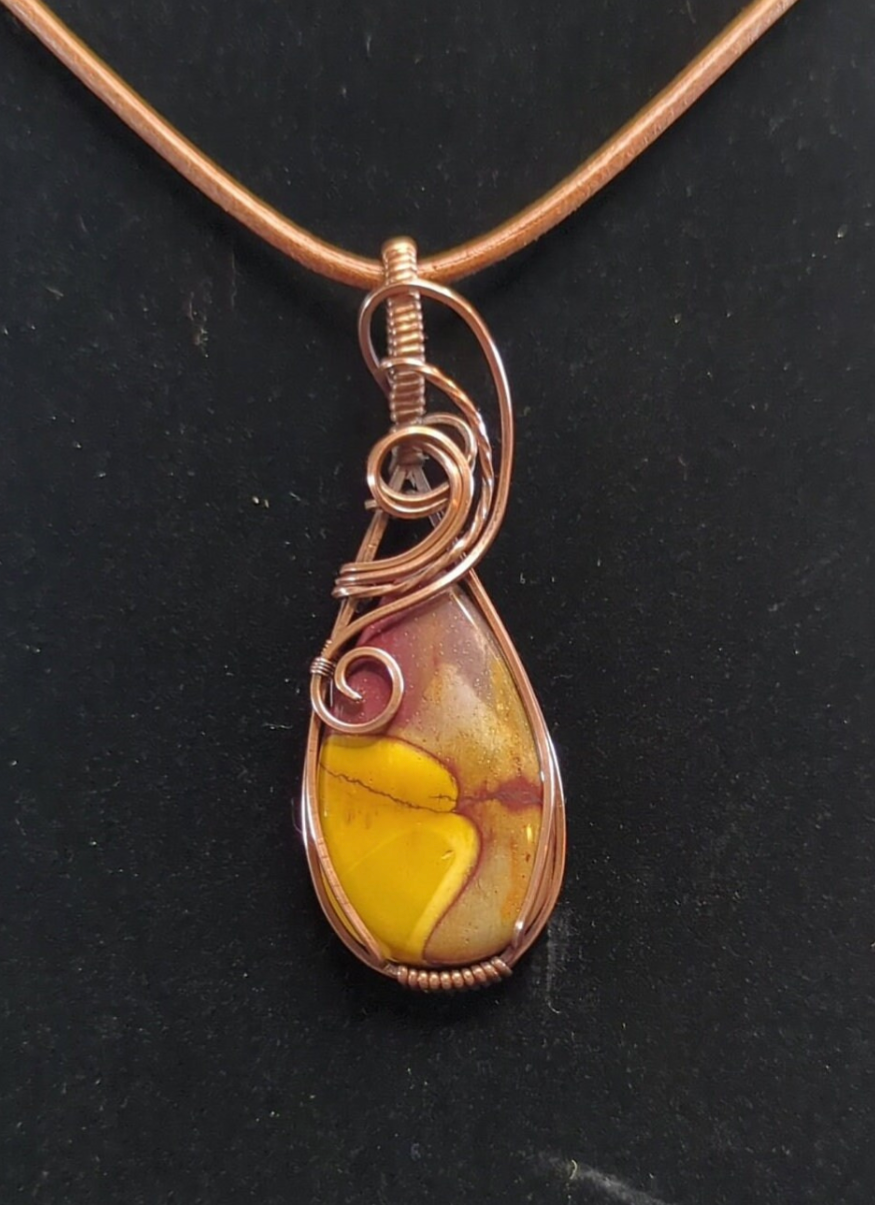 Mookaite Jasper gemstone pendant, set in antiqued copper.