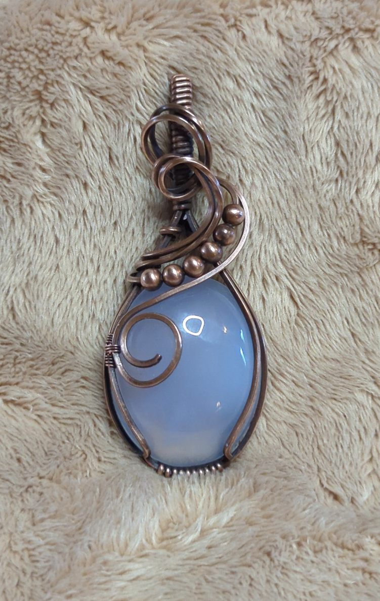 Namibian Chalcedony Pendant, accented with copper beads, set in antiqued copper.