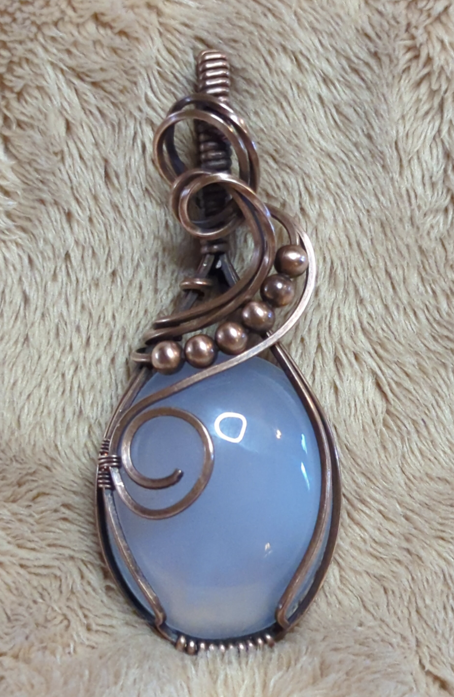 Namibian Chalcedony Pendant, accented with copper beads, set in antiqued copper.