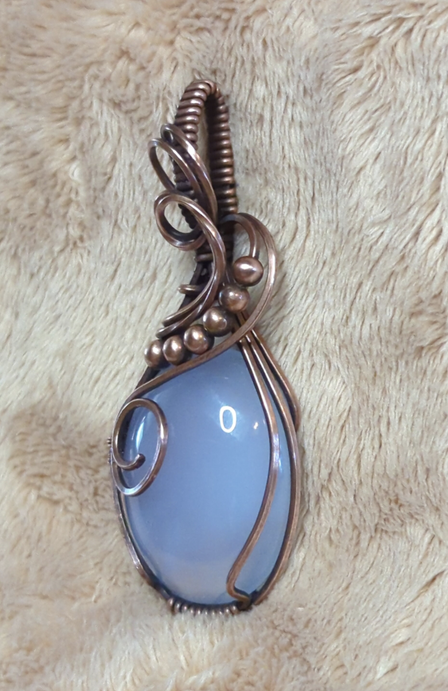 Namibian Chalcedony Pendant, accented with copper beads, set in antiqued copper.