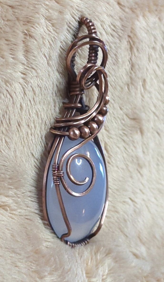 Namibian Chalcedony Pendant, accented with copper beads, set in antiqued copper.