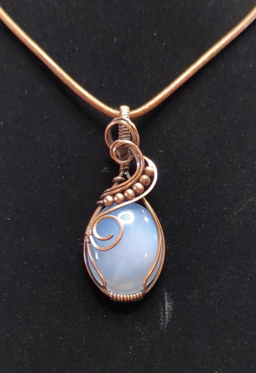 Namibian Chalcedony Pendant, accented with copper beads, set in antiqued copper.