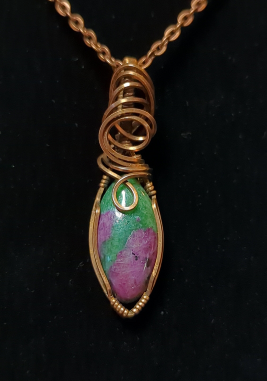 Ruby in Zoisite Pendant, set in antiqued copper.