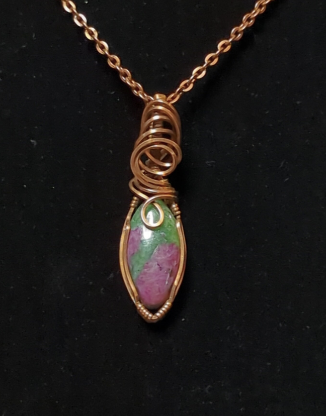 Ruby in Zoisite Pendant, set in antiqued copper.