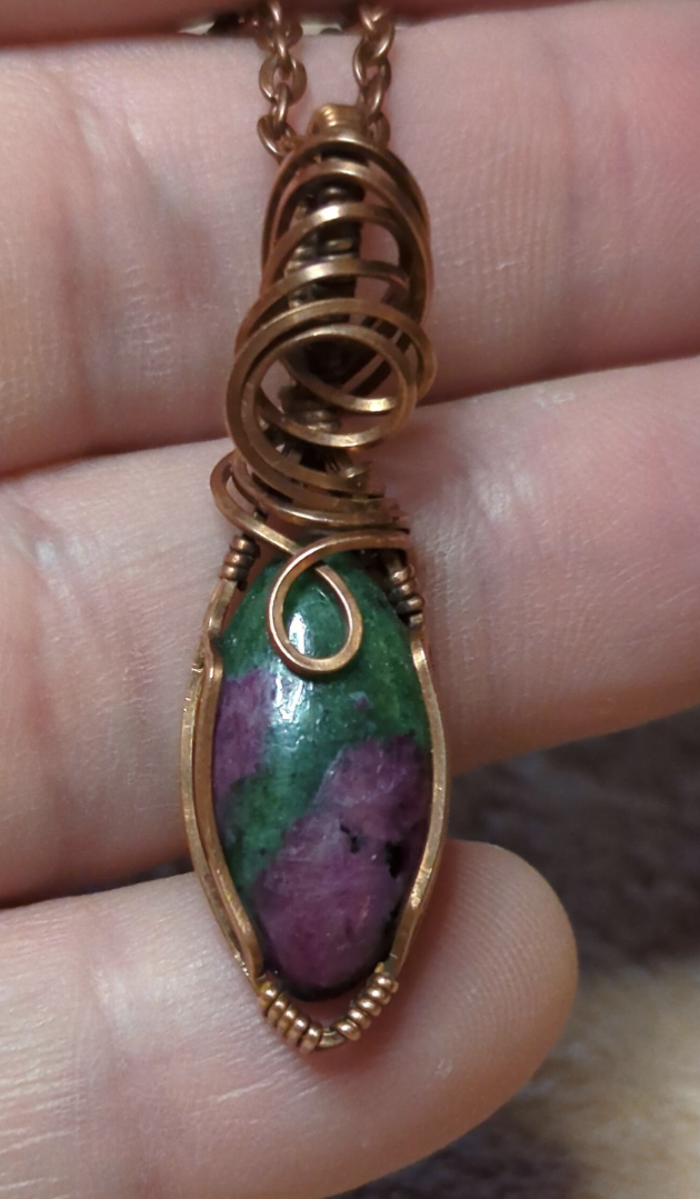 Ruby in Zoisite Pendant, set in antiqued copper.