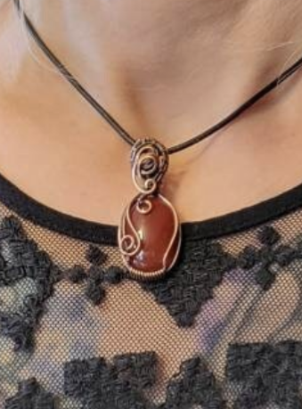 Carnelian gemstone Pendant, set in antiqued copper.