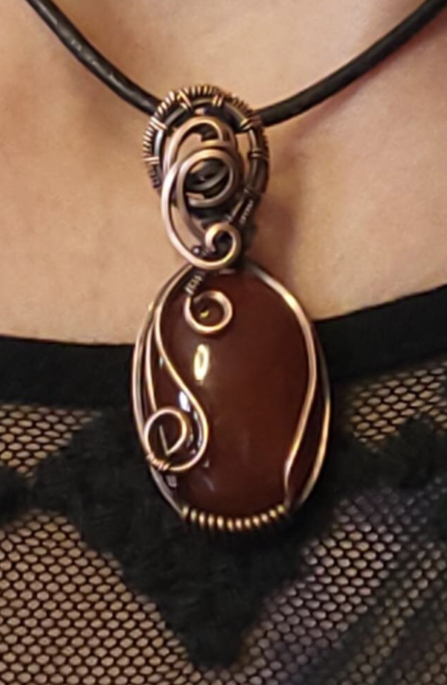 Carnelian gemstone Pendant, set in antiqued copper.