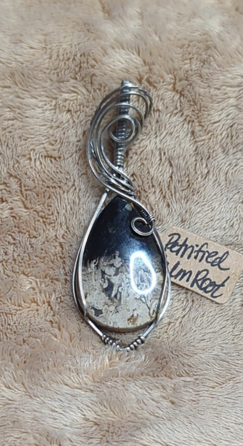 Petrified Palm root  Pendant, set in antiqued Sterling silver.