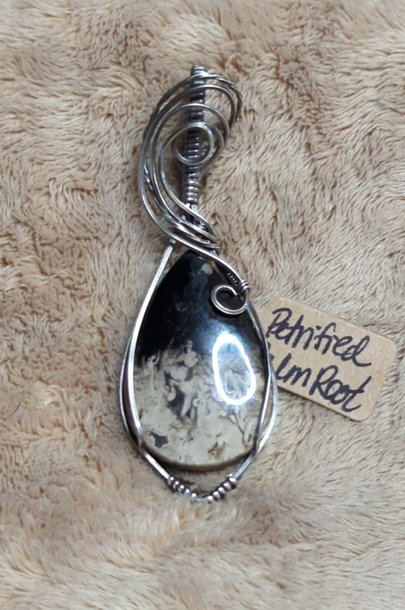 Petrified Palm root  Pendant, set in antiqued Sterling silver.