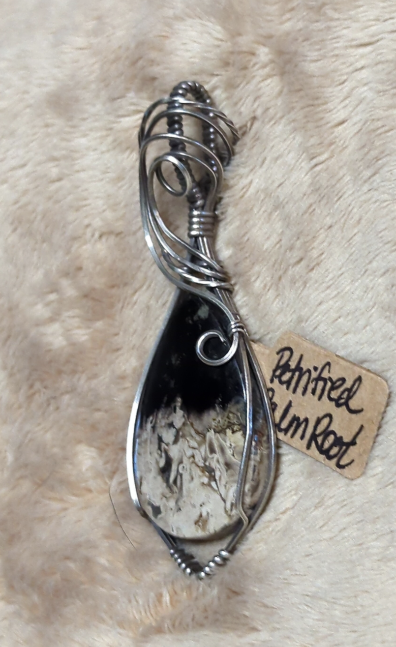 Petrified Palm root  Pendant, set in antiqued Sterling silver.