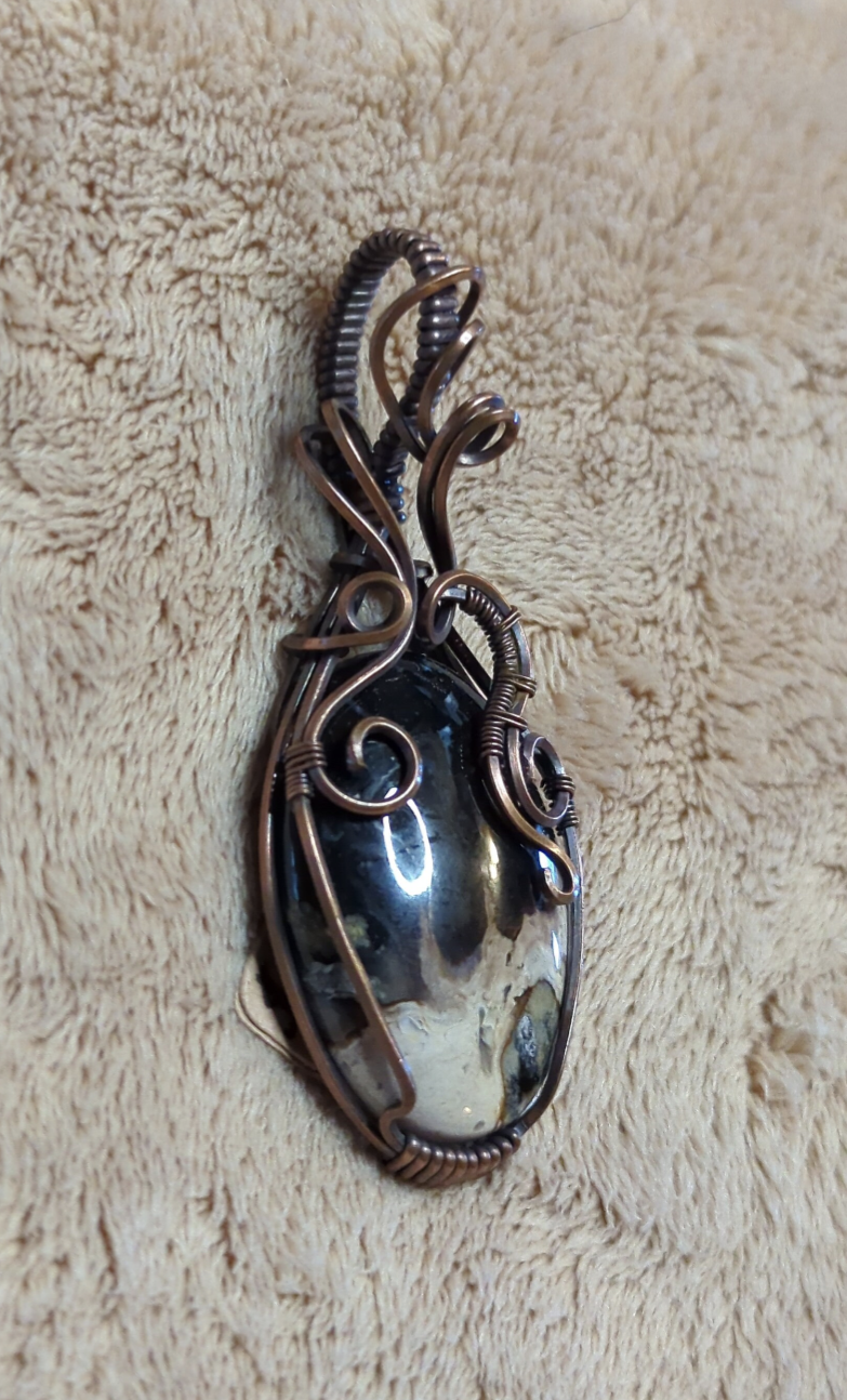 Petrified Palm root Pendant, set in antiqued copper.