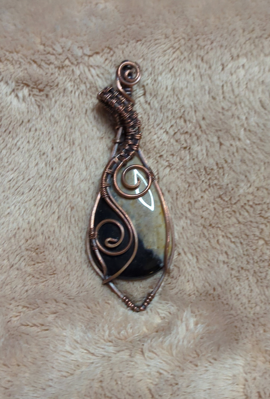 Petrified Palm root Pendant, set in antiqued copper.